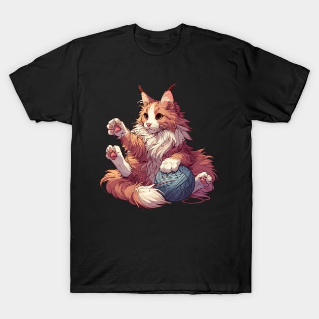 Cat and knitting funny cat with yarn ball T-Shirt by TomFrontierArt